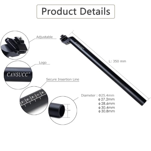 CYSKY 25.4 / 27.2 / 28.6 / 30.4 SeatPost 350mm CYSKY Bike Seat Post Suitable for Most Bicycle Mountain Bike Road Bike MTB MTN BMX (Aluminum Alloy, Black) (25.4*350) - Image 2