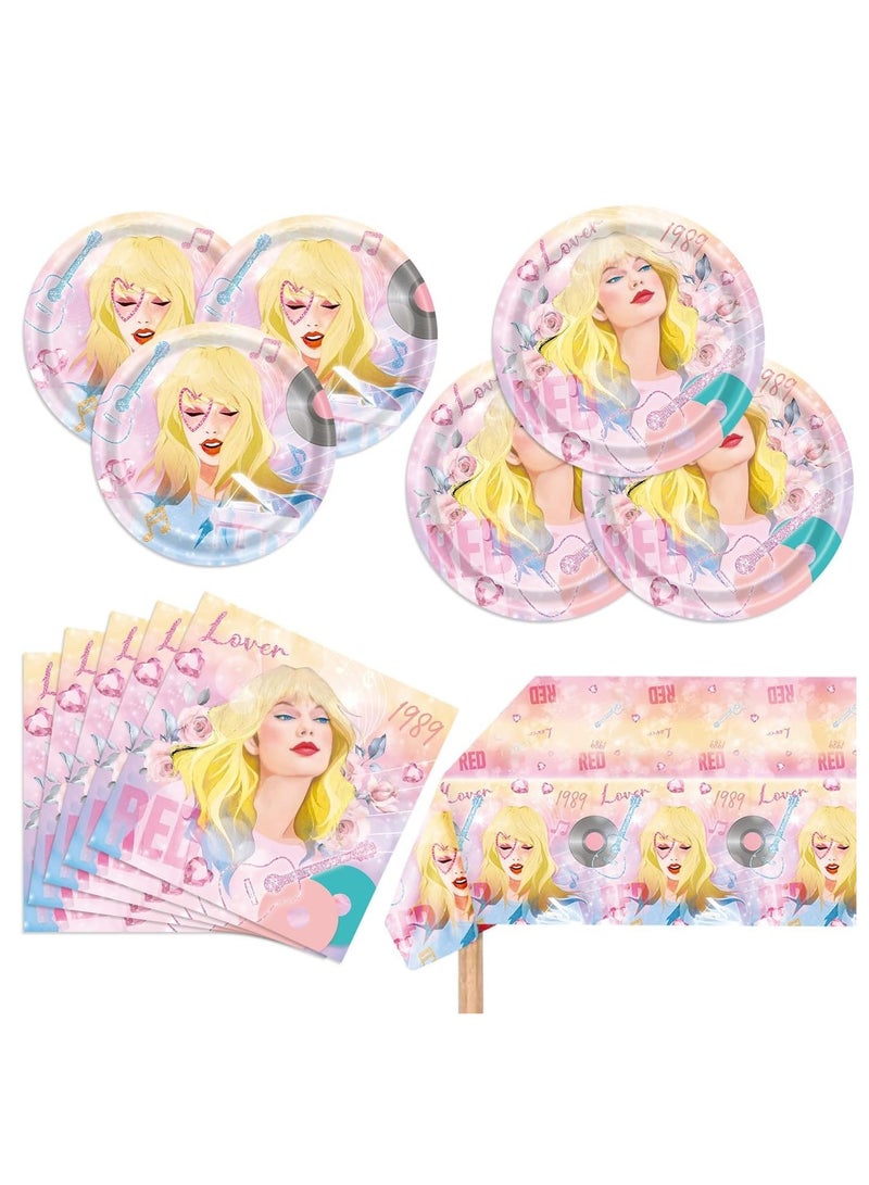 SYOSI Taylor Birthday Decorations, 20 Plates, 20 Napkins and 1 Tablecover for Girls Fans Taylor Party Supplies  - Image 1