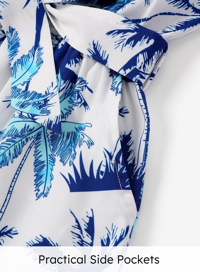 PATPAT Girls Rompers 4-5, Palm Print, Girls Hawaiian Jumpsuit, Backless Wide Leg Sleeveless Hawaiian Rompers With Pockets, Spaghetti Strap Jumpsuits With Belt, Kids Summer Clothes - Image 4
