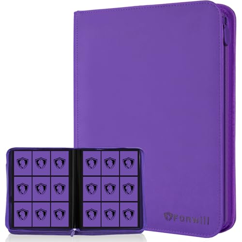 Fonwill 9 Pocket Card Binder360 Pockets Trading Card Holder Book Premium PU Cover Zip Folder BinderSide Loading Carrying Case Binder Album for TCGMTGSports CardsGame Cards Purple - Image 1