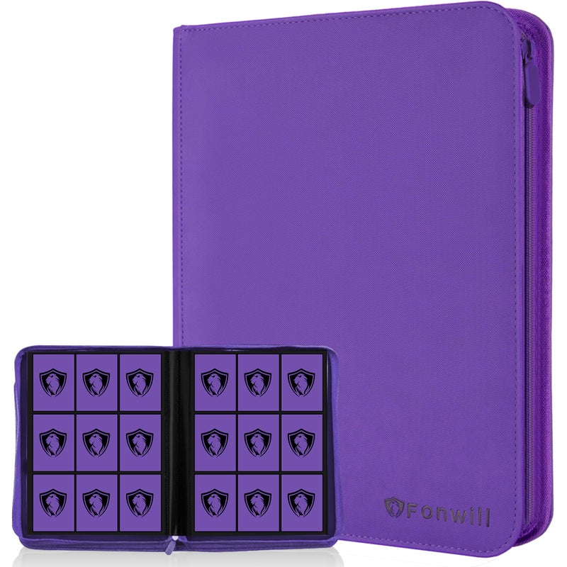 Fonwill 9 Pocket Card Binder360 Pockets Trading Card Holder Book Premium PU Cover Zip Folder BinderSide Loading Carrying Case Binder Album for TCGMTGSports CardsGame Cards Purple - Image 2