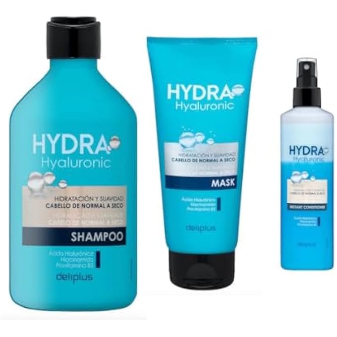 PACK 3 - SHAMPOO 400ML, MASK ACOND 200ML, ACOND INST 250ML, HYDRA HYALURONIC HAIR FROM NORMAL TO DRY WITH HYALURONIC ACID, NIACINAMIDE AND PROVITAMIN B5