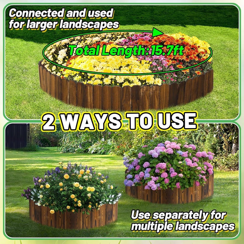 Acostop Garden Wooden Fence - 7.9ft (L) x 8in (H) Weather-Resistant Pine Landscape Border Edging for Outdoor Patio Lawns Yard Flower Beds Decoration - Image 4