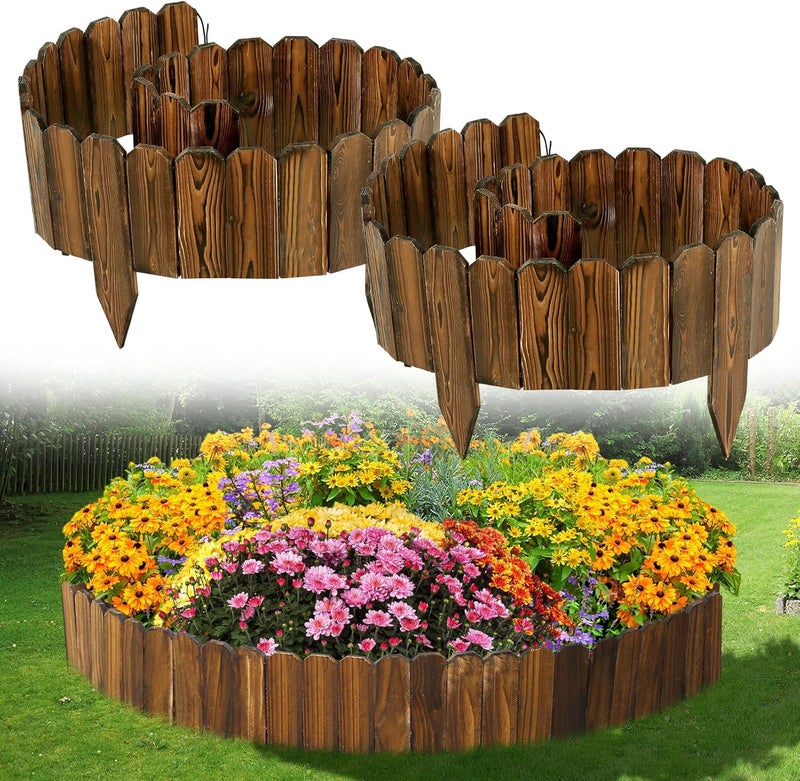Acostop Garden Wooden Fence - 7.9ft (L) x 8in (H) Weather-Resistant Pine Landscape Border Edging for Outdoor Patio Lawns Yard Flower Beds Decoration - Image 1