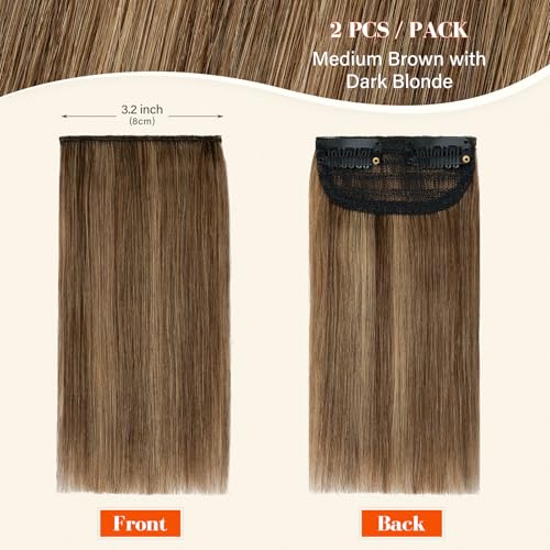 S-noilite Snoilite Clip in Human Short Hair Extensions 2PCS 2 Clips Balayage Clip in Hairpieces For Women Add Volume 24g 8InchMedium BrownDark Blonde - Image 3