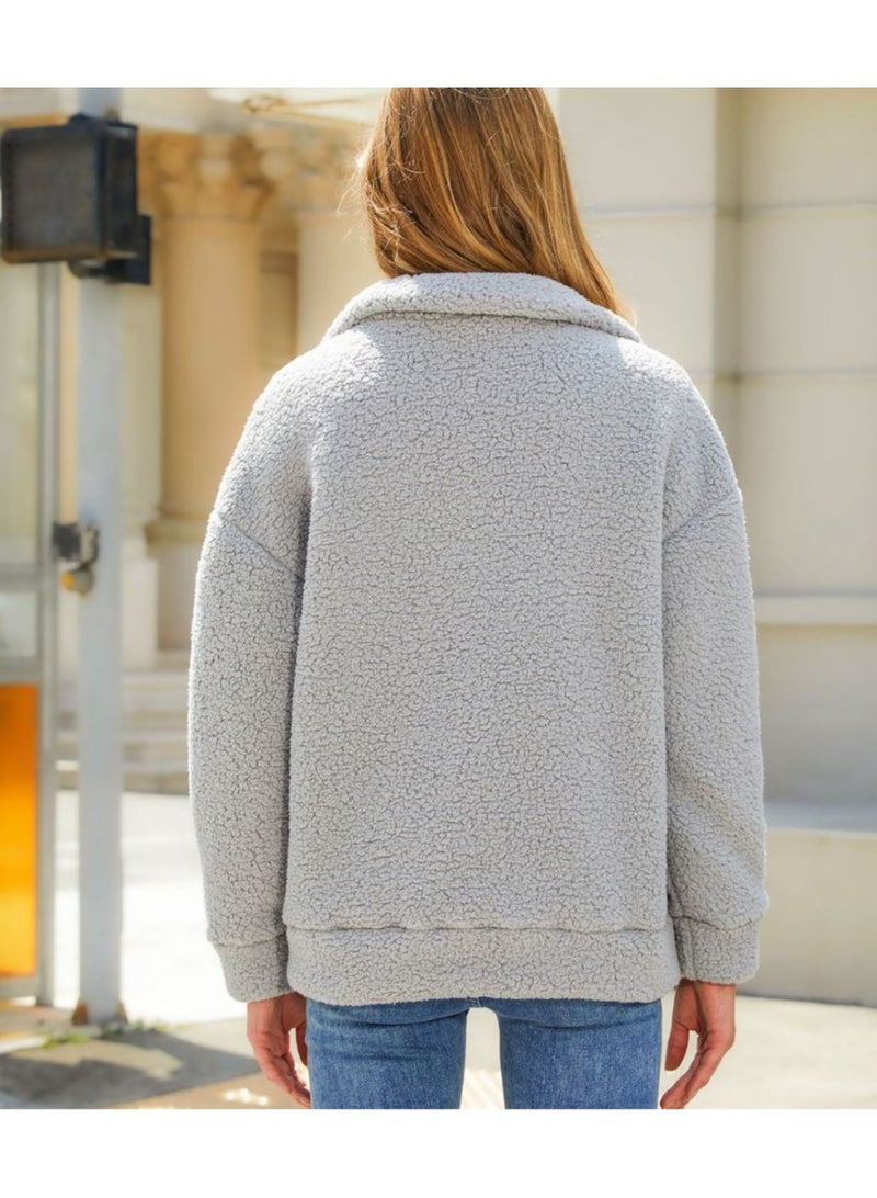 NIBEMINENT Fashion Women's Autumn and Winter New Long-sleeved Cardigan Zipper Plush Splicing Women's Coat  - Image 3