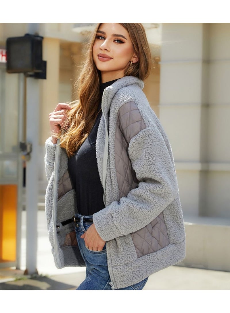NIBEMINENT Fashion Women's Autumn and Winter New Long-sleeved Cardigan Zipper Plush Splicing Women's Coat  - Image 2