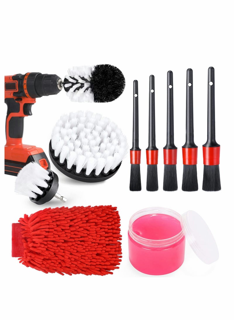 طقم تنظيف السيارات، مجموعة فرشاة حفر تنظيف السيارات مع جل التنظيف، مجموعة فرش تنظيف الداخلية للعجلات، الداخلية، الخارجية، لوحة القيادة، الجلد، فتحات الهواء - Image 1