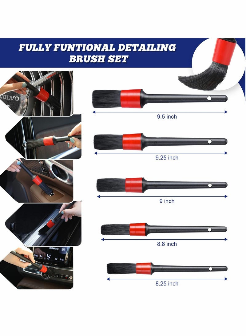 طقم تنظيف السيارات، مجموعة فرشاة حفر تنظيف السيارات مع جل التنظيف، مجموعة فرش تنظيف الداخلية للعجلات، الداخلية، الخارجية، لوحة القيادة، الجلد، فتحات الهواء - Image 4