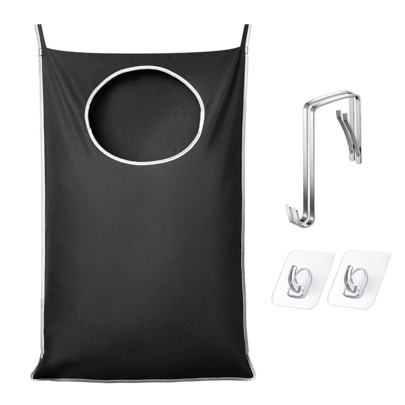 KEEPJOY XL Black Door Hanging Laundry Hamper, 36.5" x 22.5" Large Capacity Hanging Hamper Bag with Large opening and Strong Hooks for All Family Laundry, Blankets, and Toys (Black,1-Pack) - Image 1