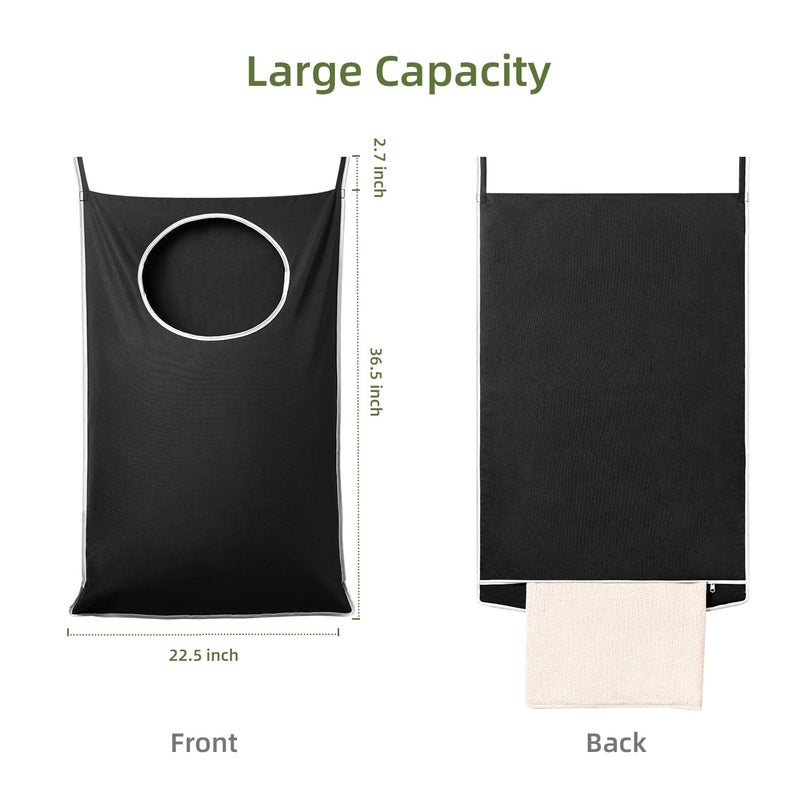 KEEPJOY XL Black Door Hanging Laundry Hamper, 36.5" x 22.5" Large Capacity Hanging Hamper Bag with Large opening and Strong Hooks for All Family Laundry, Blankets, and Toys (Black,1-Pack) - Image 2