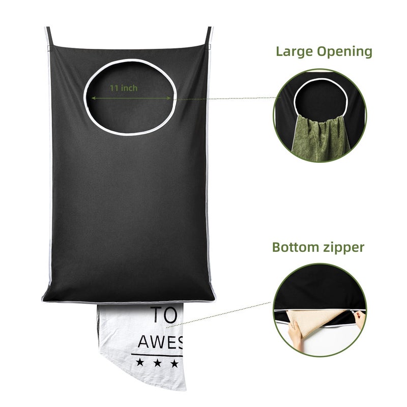 KEEPJOY XL Black Door Hanging Laundry Hamper, 36.5" x 22.5" Large Capacity Hanging Hamper Bag with Large opening and Strong Hooks for All Family Laundry, Blankets, and Toys (Black,1-Pack) - Image 4