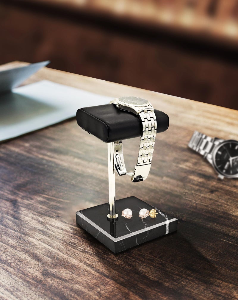 CHADWICK Watch Stand Marble Base, Handcrafted Watch Display Stand, Watch Holder for Men with PU Leather Tray, Watch Rack for Watch, Bracelet, Men's Gift on Father's Day, Christmas - Image 4