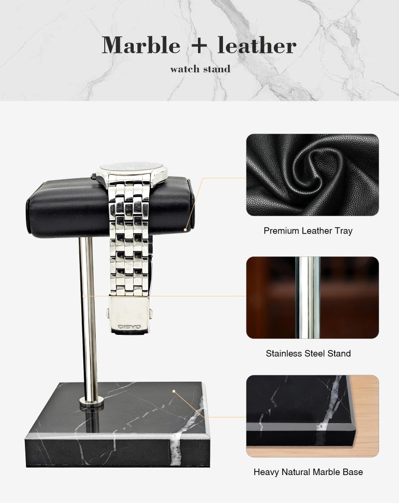 CHADWICK Watch Stand Marble Base, Handcrafted Watch Display Stand, Watch Holder for Men with PU Leather Tray, Watch Rack for Watch, Bracelet, Men's Gift on Father's Day, Christmas - Image 5