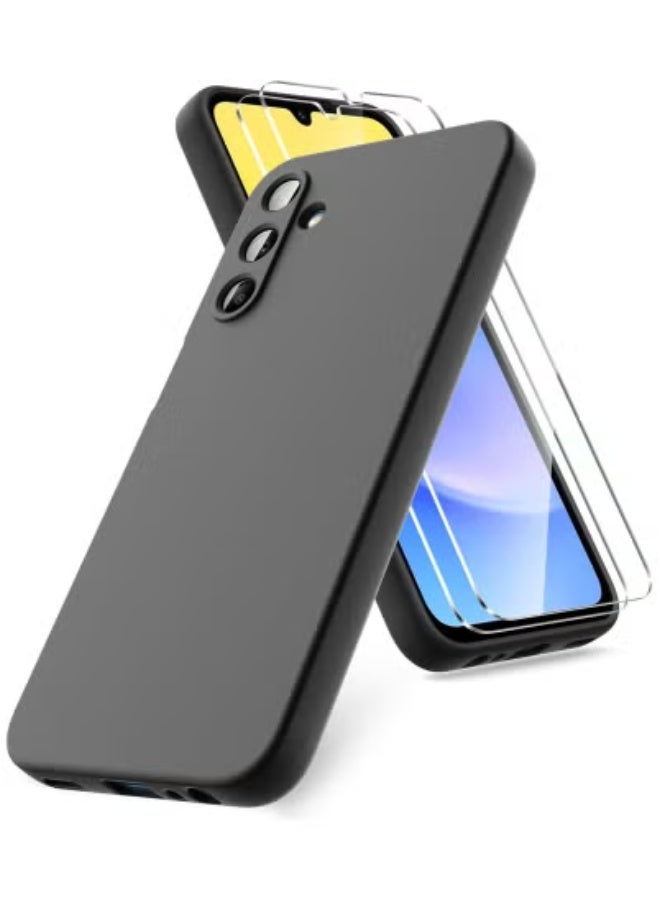 JAJEEK Case for Samsung Galaxy A15 4G/5G – Soft TPU Liquid Silicone Protective Cover (Black) with 2-Pack Tempered Glass Screen Protectors – Shockproof Rubber Gel Case with Anti-Scratch, Anti-Fingerprint, Slim Lightweight Design – Full Body Protection - Image 1