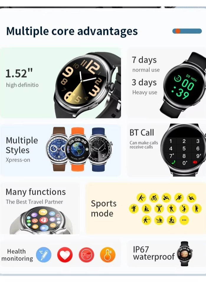 Generic - New Arrival Smart Watch Z93 Pro With HD Large Screen,Round Dial Smart Watch,BlueTeeth Calling,Message Reminder,Gesture Control,Health Monitor,Fitness Sport Tracker,Wireless Charging, Multifunctional And Multilingual, Long Last Battery,Grey - Image 1
