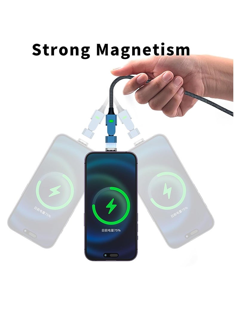 Generic - 100W 180° Magnetic Charging Cable, 2-in-1 USB C to USB C/Lightning Charger (2 Pack, 4ft & 6.6ft), 480Mbps Data Transfer for iPhone 15, iPad, MacBook Pro, Galaxy S22 (Blue) - Image 1