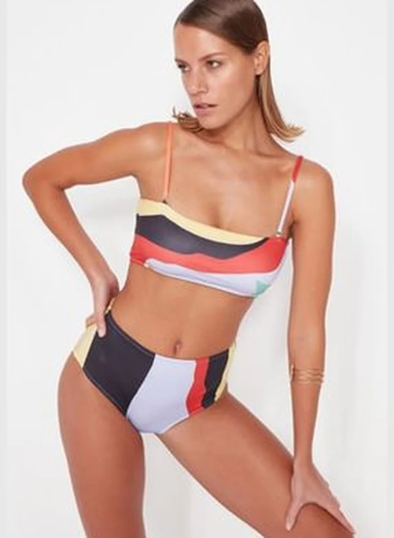 trendyol Colorful Abstract Pattern High Waist Bikini Bottoms TBESS22BA0014