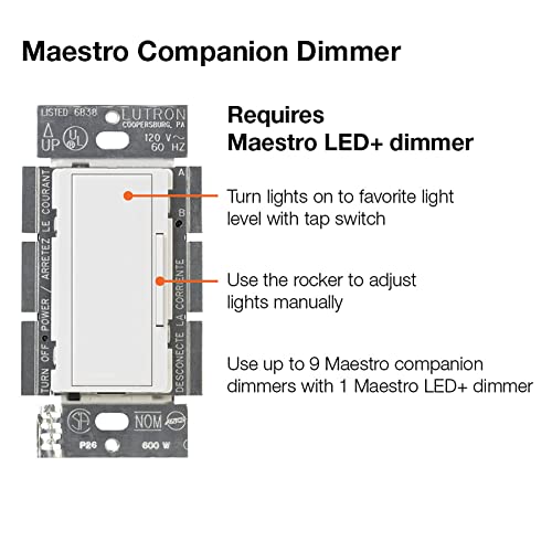 Lutron Maestro Companion Multi-Location Dimmer | Not for Standalone Use | MA-R-AL, Almond - Image 4
