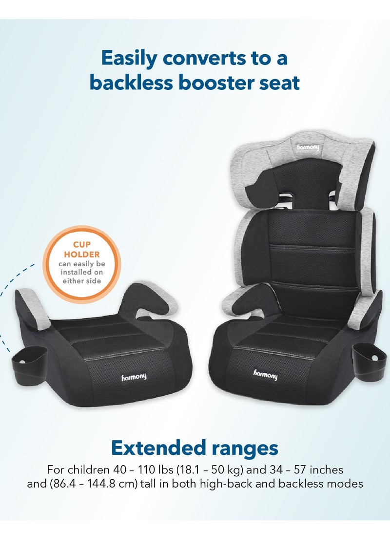 Harmony Dreamtime Deluxe Comfort Booster Car Seat – Heather Grey | 2-in-1 High-Back & Backless | 40–110 lbs | Adjustable Headrest | 3-Across Seating - Image 5