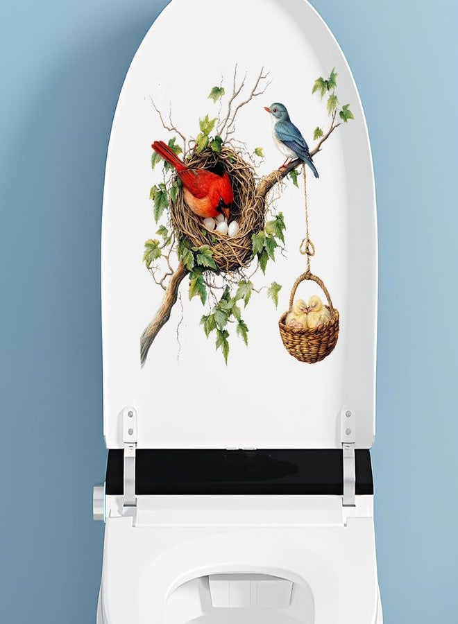 Iprokiu Cute Bird Toilet Sticker Waterproof Animal Toilet Seat Cover Decal Funny Bird Nest Washroom Sticker Self-Adhesive Tree Branch Decal for Home Decoration (Bird) - Image 5