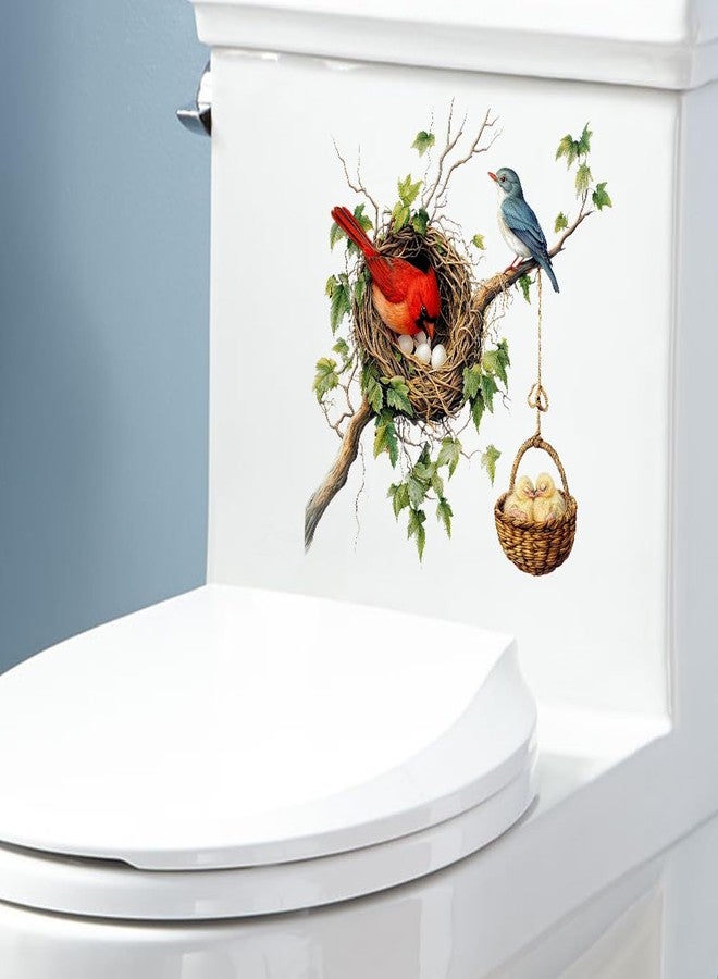 Iprokiu Cute Bird Toilet Sticker Waterproof Animal Toilet Seat Cover Decal Funny Bird Nest Washroom Sticker Self-Adhesive Tree Branch Decal for Home Decoration (Bird) - Image 2