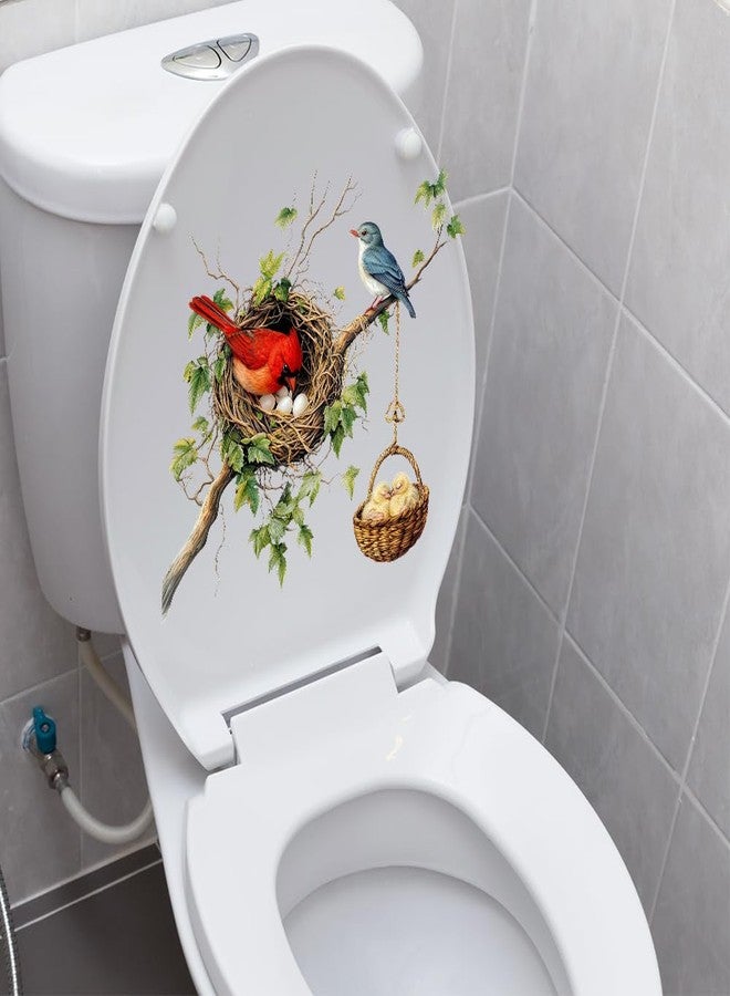 Iprokiu Cute Bird Toilet Sticker Waterproof Animal Toilet Seat Cover Decal Funny Bird Nest Washroom Sticker Self-Adhesive Tree Branch Decal for Home Decoration (Bird) - Image 1