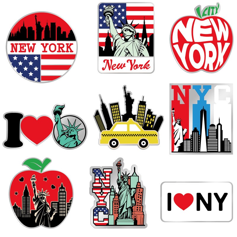 Tellegloww 18 Pcs New York Fridge Magnet NYC City Magnetic Refrigerator Stickers Metal Magnet Souvenirs Gifts Refrigerator Magnets Home Decoration Accessories