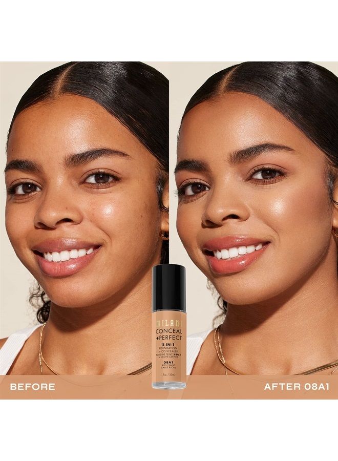 MILANI خافي العيوب + مثالي 2 في 1 كريم أساس + خافي عيوب - رمل غني (1 أونصة سائلة) كريم أساس سائل خالي من القسوة - يغطي دوائر تحت العين، العيوب وتغير لون البشرة للحصول على بشرة خالية من العيوب - Image 2