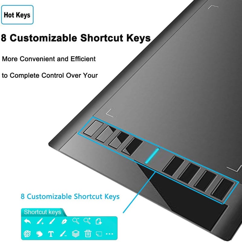 Ugee لوحة رسم جرافيكية، M708 بحجم 10 × 6 بوصة مع 8 مفاتيح سريعة، قلم نشط بمستويات ضغط 16384، لوحة جرافيكية M708 للرسم، التصميم، إنشاء الفن، الرسم التخطيطي - Image 4