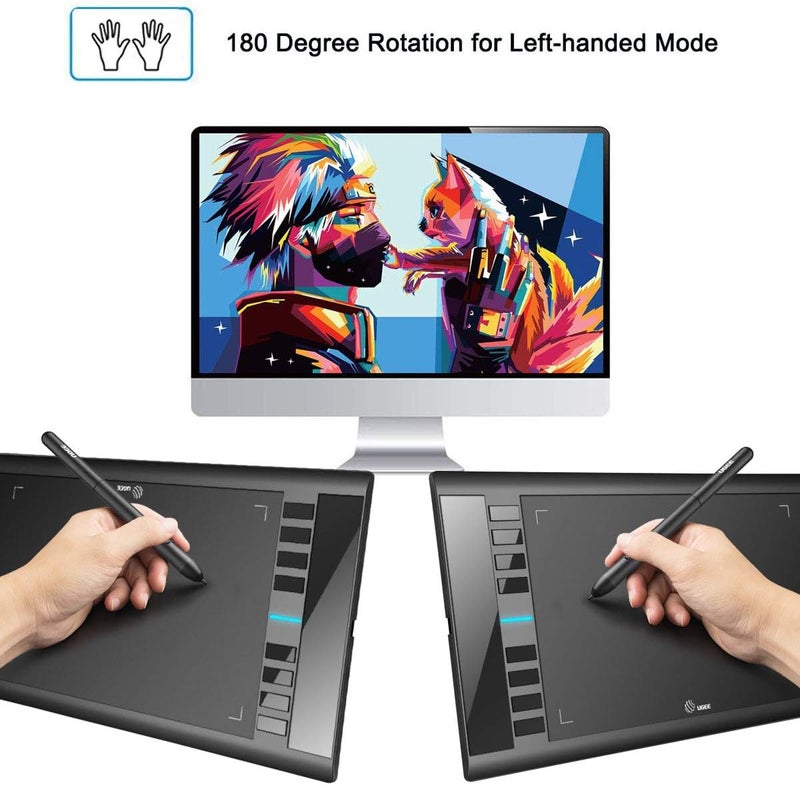 Ugee لوحة رسم جرافيكية، M708 بحجم 10 × 6 بوصة مع 8 مفاتيح سريعة، قلم نشط بمستويات ضغط 16384، لوحة جرافيكية M708 للرسم، التصميم، إنشاء الفن، الرسم التخطيطي - Image 5