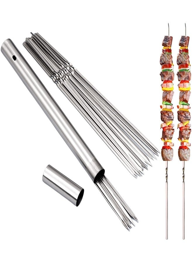WILLBBQ 304 Stainless Steel 14.8" Long Flat Barbecue Skewers,20PCS/40PCS BBQ Kebab Skewers with Portable Metal Storage Tube,Reusable for Grilling Barbecue Kitchen Party and Outdoor Cooking (20PCS) - Image 1