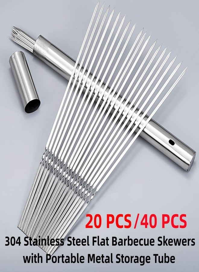 WILLBBQ 304 Stainless Steel 14.8" Long Flat Barbecue Skewers,20PCS/40PCS BBQ Kebab Skewers with Portable Metal Storage Tube,Reusable for Grilling Barbecue Kitchen Party and Outdoor Cooking (20PCS) - Image 2