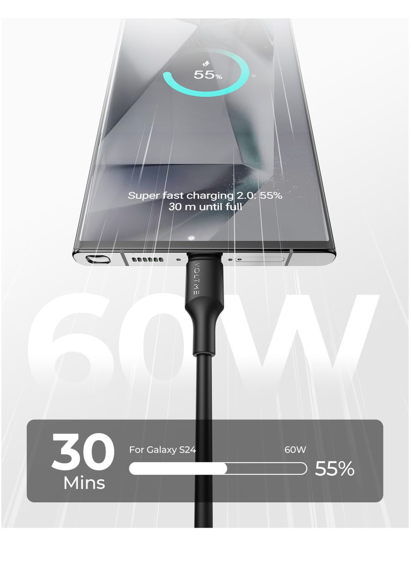 VOLTME 3M USB-C to USB-C Charger Cable - 60W (3A) Fast Charging for iPhone 16/16 Pro/16 Pro Max/16 Plus, 15 Series, iPad Mini 6/Pro 2022, MacBook Pro 2020, Samsung Galaxy S24/S23/S22 & All Type-C Devices- Black  - Image 2