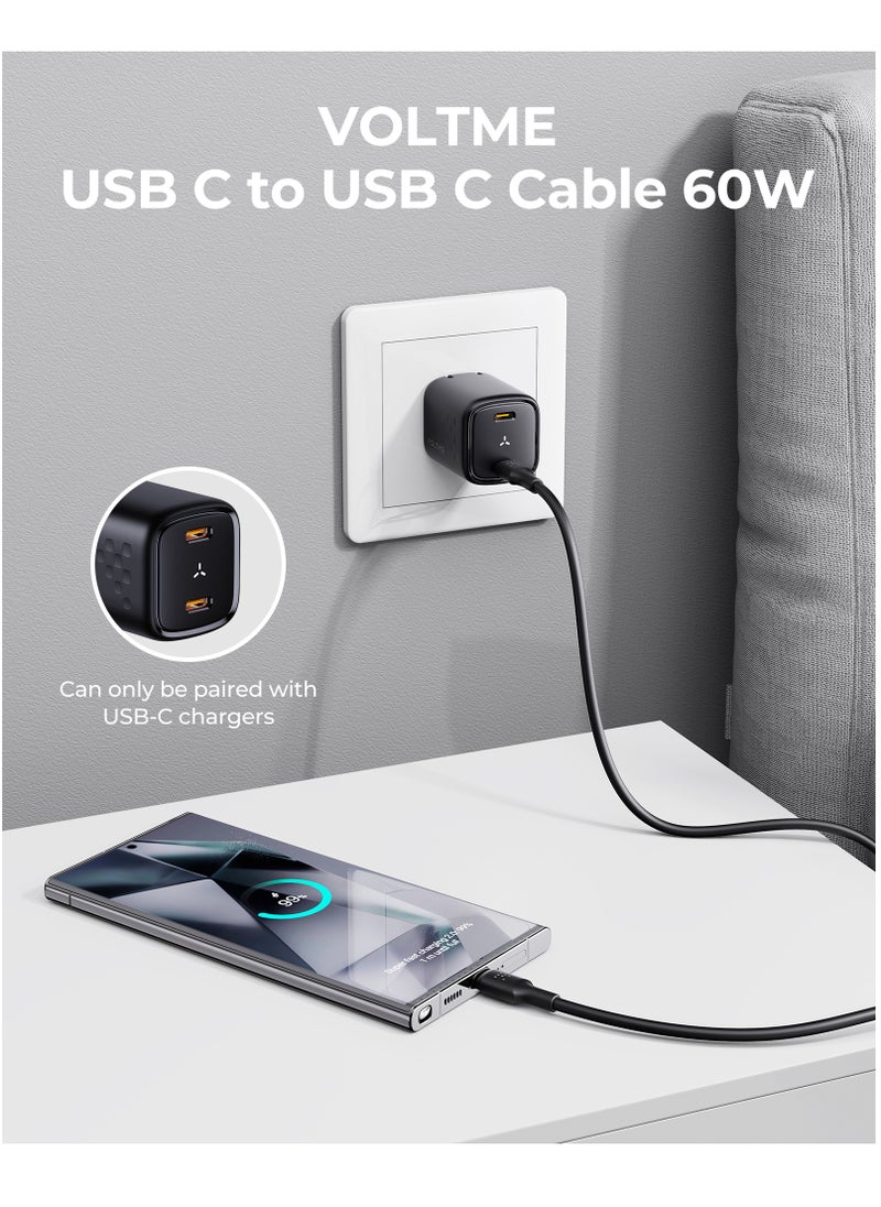 VOLTME 3M USB-C to USB-C Charger Cable - 60W (3A) Fast Charging for iPhone 16/16 Pro/16 Pro Max/16 Plus, 15 Series, iPad Mini 6/Pro 2022, MacBook Pro 2020, Samsung Galaxy S24/S23/S22 & All Type-C Devices- Black  - Image 3