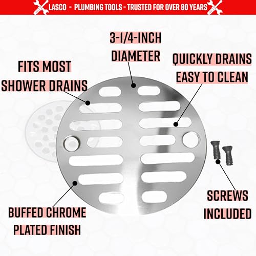 LASCO 03-1243 3-1/4-Inch with 2 Screws Shower Drain Grate, Chrome Plated - Image 2