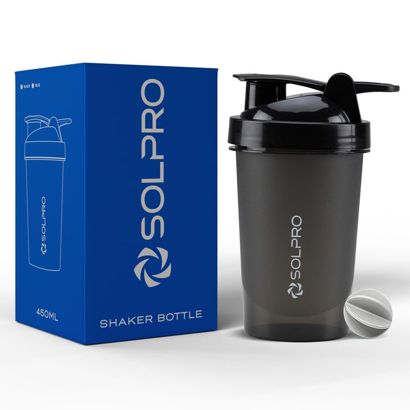 Solpro Fury Shaker Bottle | 450mL | Portable and Leak-Proof | Non-Slip Grip | Ideal for Protein Shakes, Smoothies, Pre Workout and More | BPA Free (Black) Polypropylene - Image 5