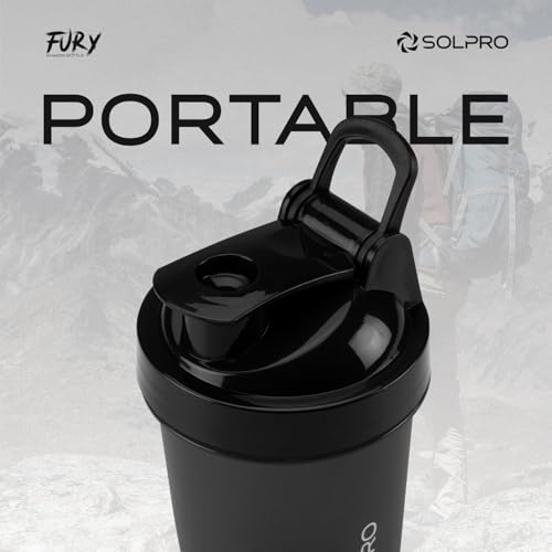 Solpro Fury Shaker Bottle | 450mL | Portable and Leak-Proof | Non-Slip Grip | Ideal for Protein Shakes, Smoothies, Pre Workout and More | BPA Free (Black) Polypropylene - Image 4