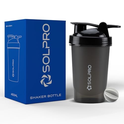 Solpro Fury Shaker Bottle | 450mL | Portable and Leak-Proof | Non-Slip Grip | Ideal for Protein Shakes, Smoothies, Pre Workout and More | BPA Free (Black) Polypropylene - Image 1