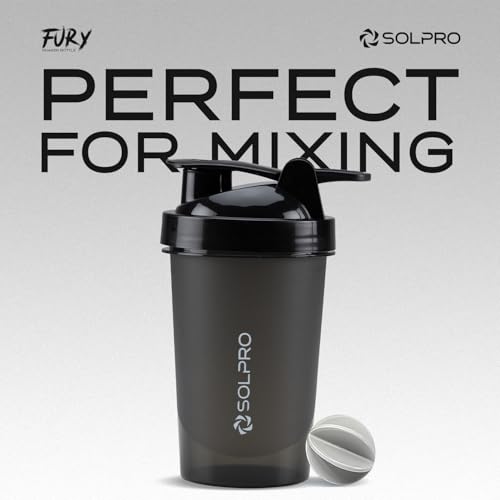 Solpro Fury Shaker Bottle | 450mL | Portable and Leak-Proof | Non-Slip Grip | Ideal for Protein Shakes, Smoothies, Pre Workout and More | BPA Free (Black) Polypropylene - Image 2