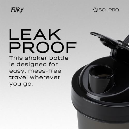 Solpro Fury Shaker Bottle | 450mL | Portable and Leak-Proof | Non-Slip Grip | Ideal for Protein Shakes, Smoothies, Pre Workout and More | BPA Free (Black) Polypropylene - Image 3