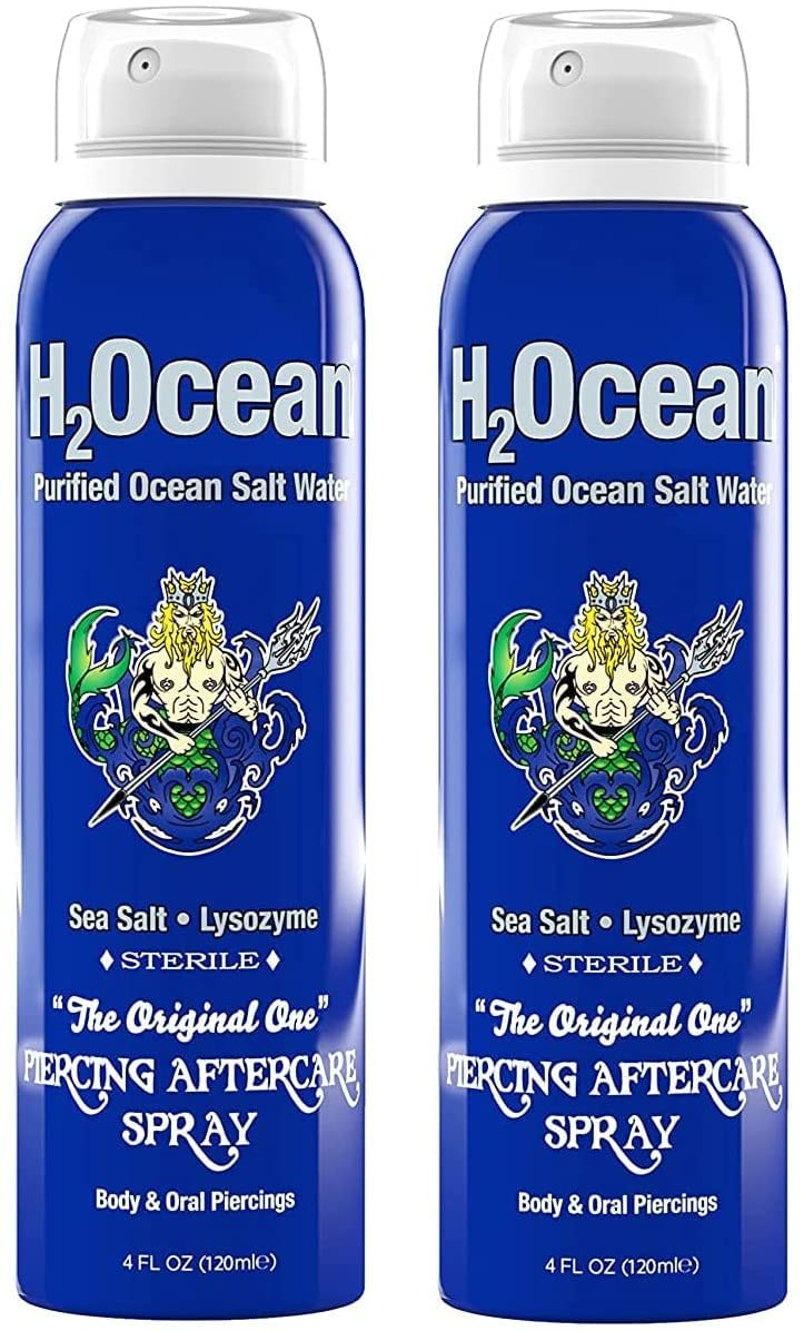 H2Ocean Piercing Aftercare Spray, Saline Spray for Piercings Cleaning Solution, with Sea Salt Nipple, Ear, Nose, Lip, Belly Piercings Cleaning Spray with Sea Salt & Bump Treatment, Set of 2 - Image 1