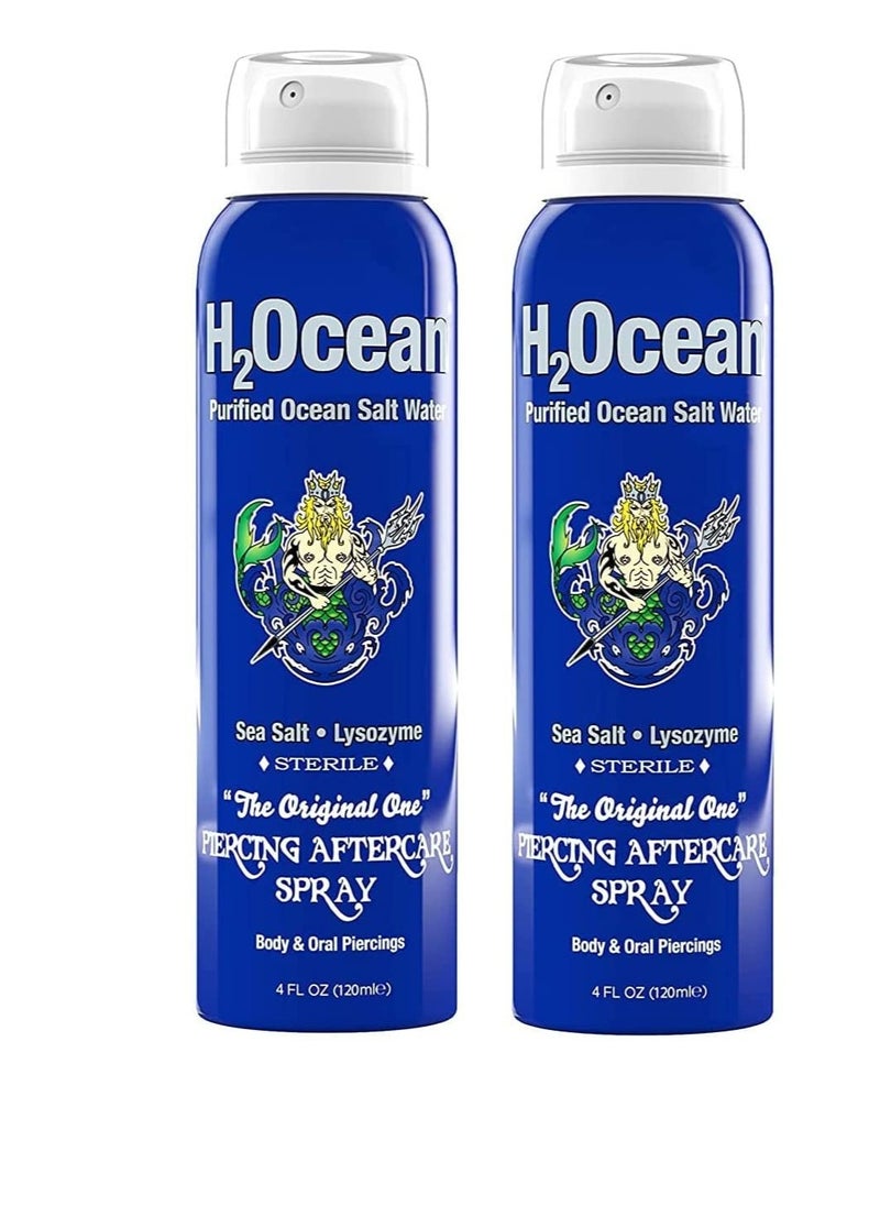 H2Ocean H2Ocean Piercing Aftercare Spray, Saline Spray for Piercings Cleaning Solution, with Sea Salt Nipple, Ear, Nose, Lip, Belly Piercings Cleaning Spray with Sea Salt & Bump Treatment, Set of 2  - Image 1