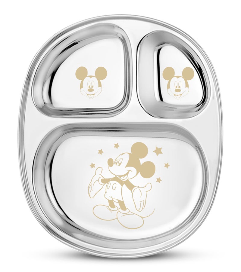 KITCHEN CLUE 304 Stainless Steel Dinner Plates For Kids, BIS-Approved - Set Of 2 Pcs, Dia - 25cm - 3 In 1 Compartment Plate With Mirror Finish & Permanent Laser Design (Mickey Mouse), Silver - Image 2