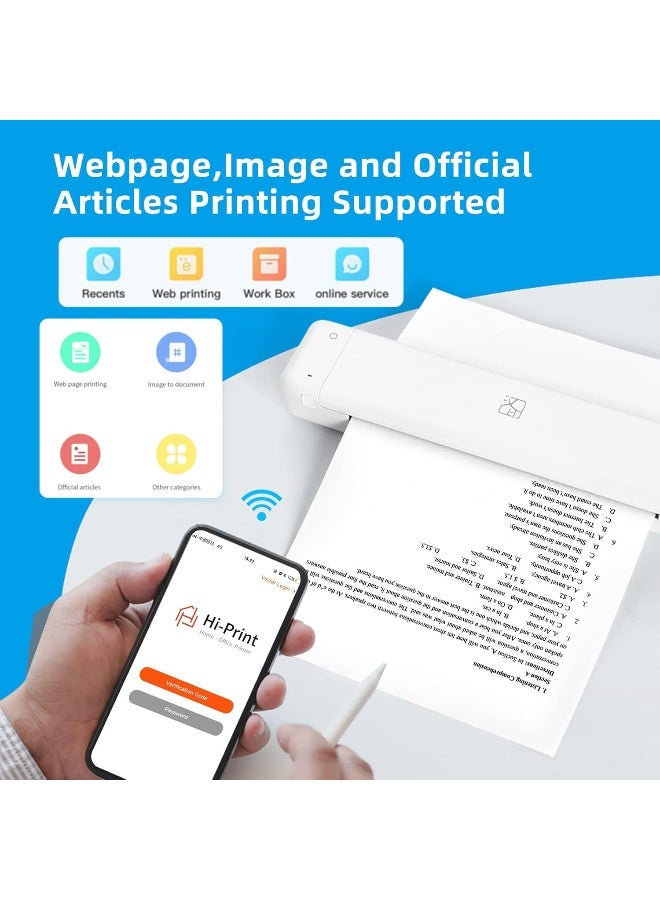 HPRT MT800Q Carbon Tape Printer Portable Printer Support 8.5" X 11" US Letter & A4 Paper Bluetooth Wireless Travel Printer Compatible with Android and iOS,Suitable for On The Go White Color - Image 2
