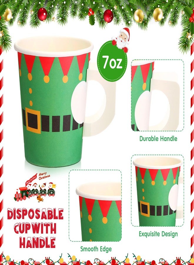 Maxcheck 75 Pcs Christmas Paper Cups 7oz Disposable Christmas with Handles Santa Snowman Elf Tea Coffee Cups Hot Chocolate Bar Accessories for Adults Holiday Xmas Party Supplies - Image 3