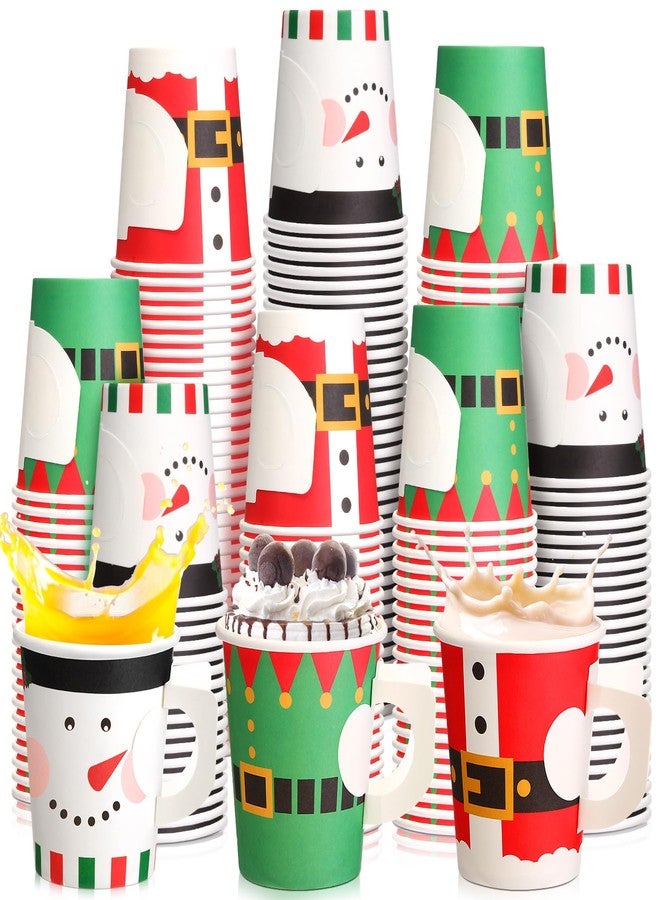 Maxcheck 75 Pcs Christmas Paper Cups 7oz Disposable Christmas with Handles Santa Snowman Elf Tea Coffee Cups Hot Chocolate Bar Accessories for Adults Holiday Xmas Party Supplies - Image 1