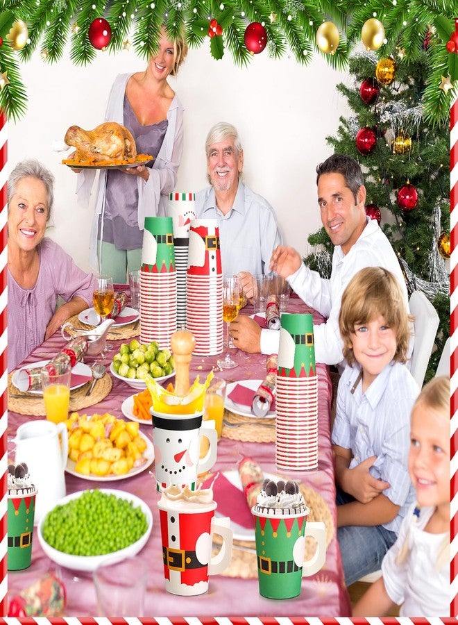 Maxcheck 75 Pcs Christmas Paper Cups 7oz Disposable Christmas with Handles Santa Snowman Elf Tea Coffee Cups Hot Chocolate Bar Accessories for Adults Holiday Xmas Party Supplies - Image 5