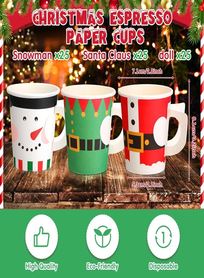 Maxcheck 75 Pcs Christmas Paper Cups 7oz Disposable Christmas with Handles Santa Snowman Elf Tea Coffee Cups Hot Chocolate Bar Accessories for Adults Holiday Xmas Party Supplies - Image 2