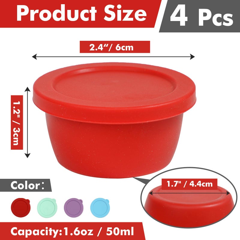 KOLUTI Nonstick Silicone 1.6oz Salad Dressing Container To Go  4 Pcs Small Condiment Cup with Lid  Sauce Storage Box for Lunch Bento  Leak-proof  BPA Free  Dishwasher & Microwave & Oven Safe - Image 3